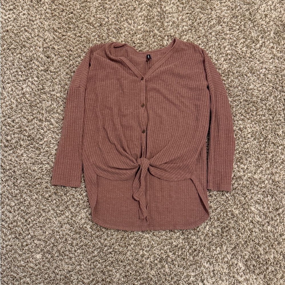 Women's Button-Down Tie-Front Top - Brown